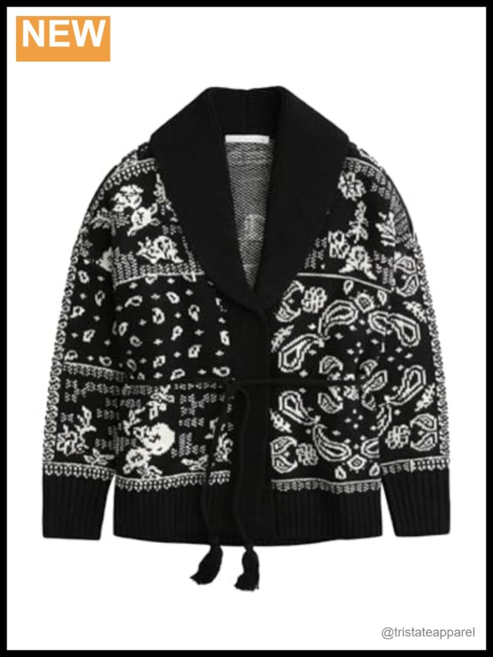 Chunky Knit Belted Cardigan Jacquard Open Front Women's Sweater